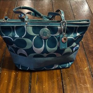 Coach Blue and Silver Tote Bag